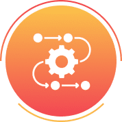 Icon with gear and arrows on gradient background.